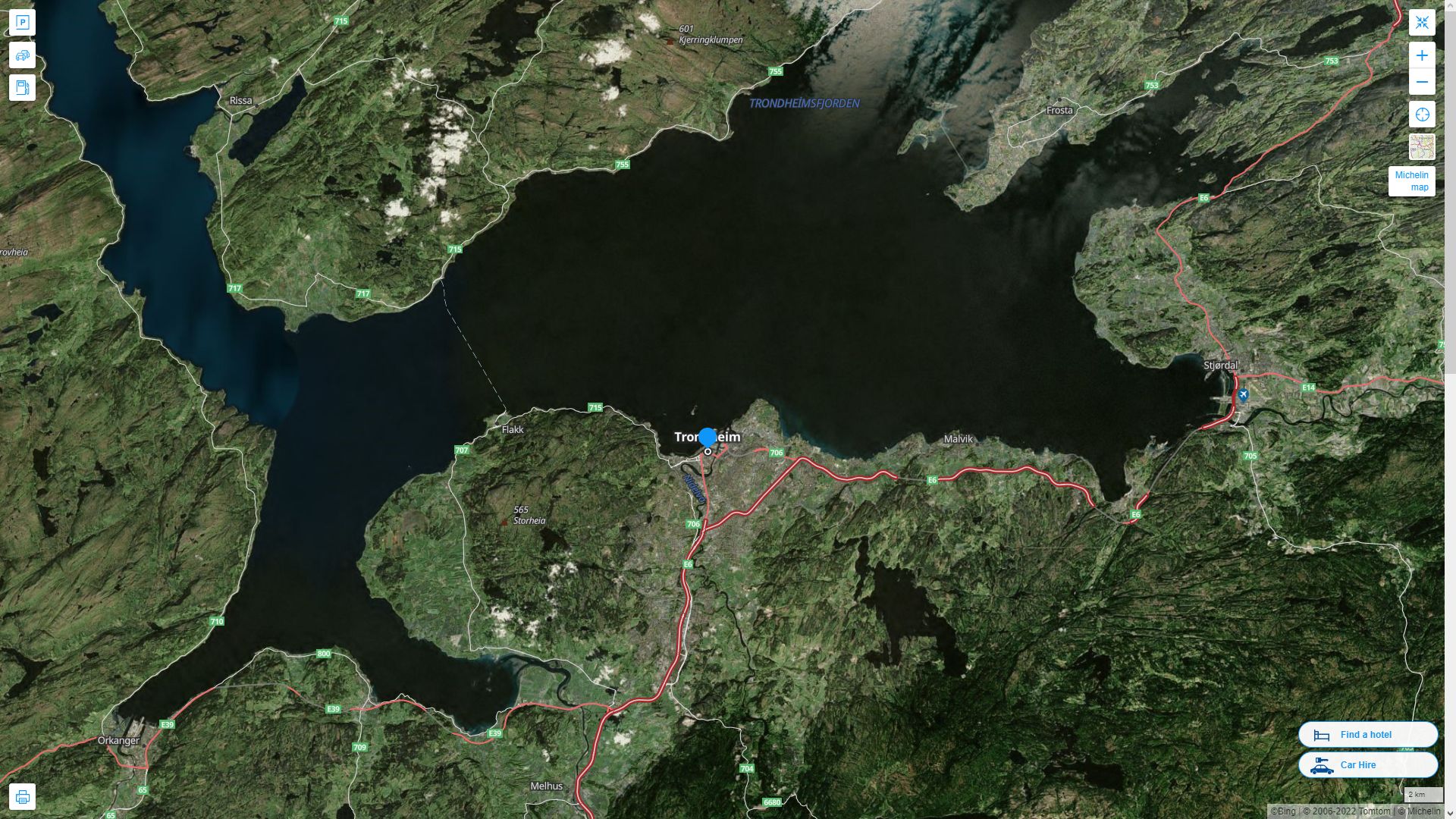 Trondheim Highway and Road Map with Satellite View